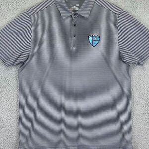 Under Armour Polo Shirt Adult Large Grey Navy Striped Heat Gear Golf Rugby Mens‎